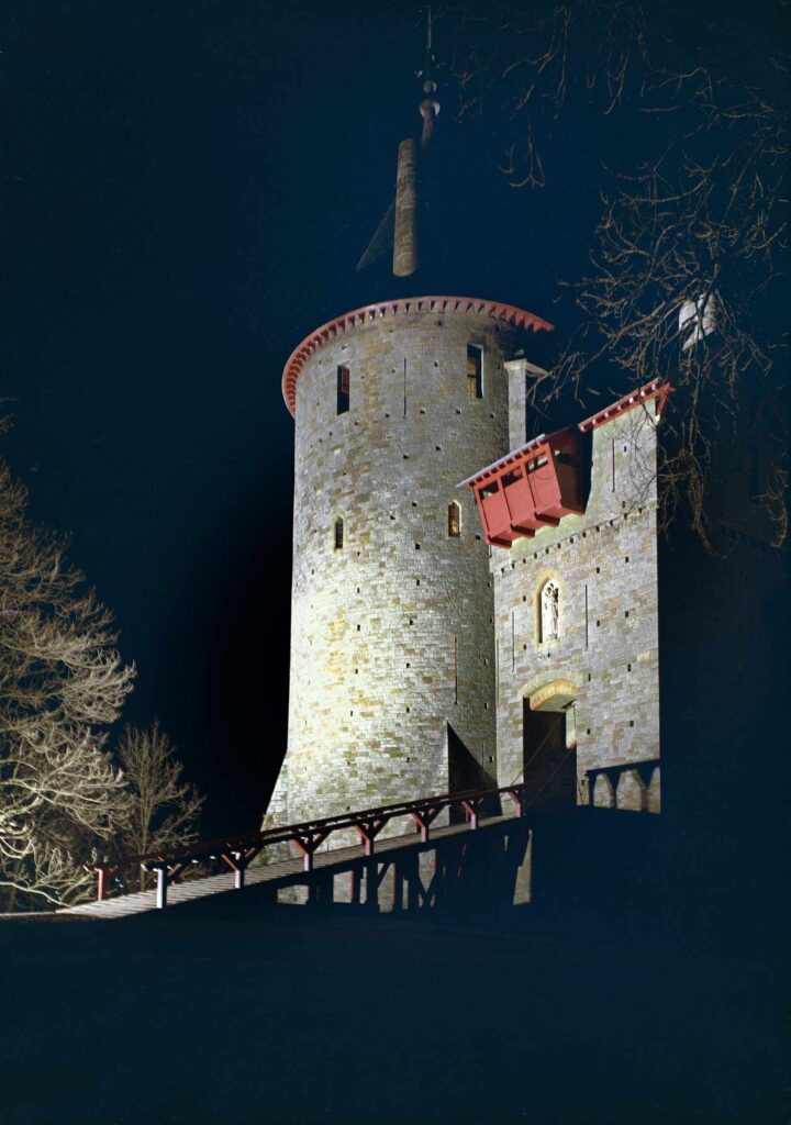 View of Castell Coch at night 1974