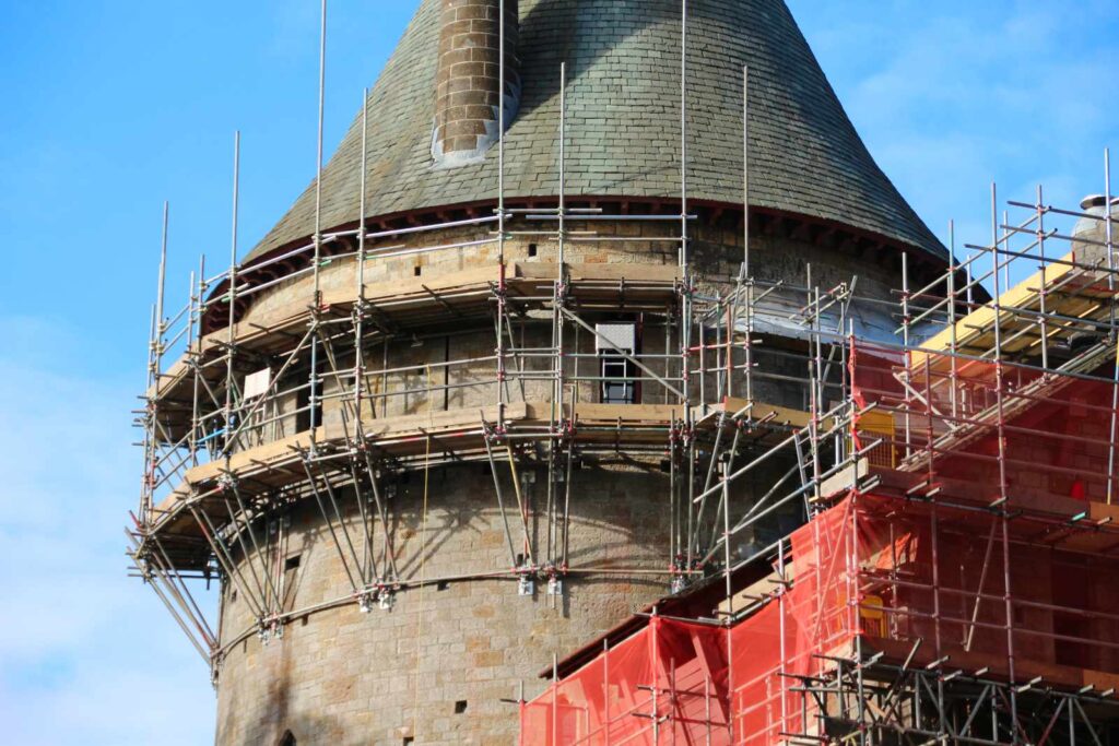 Close up of scaffolding on Castell Coch