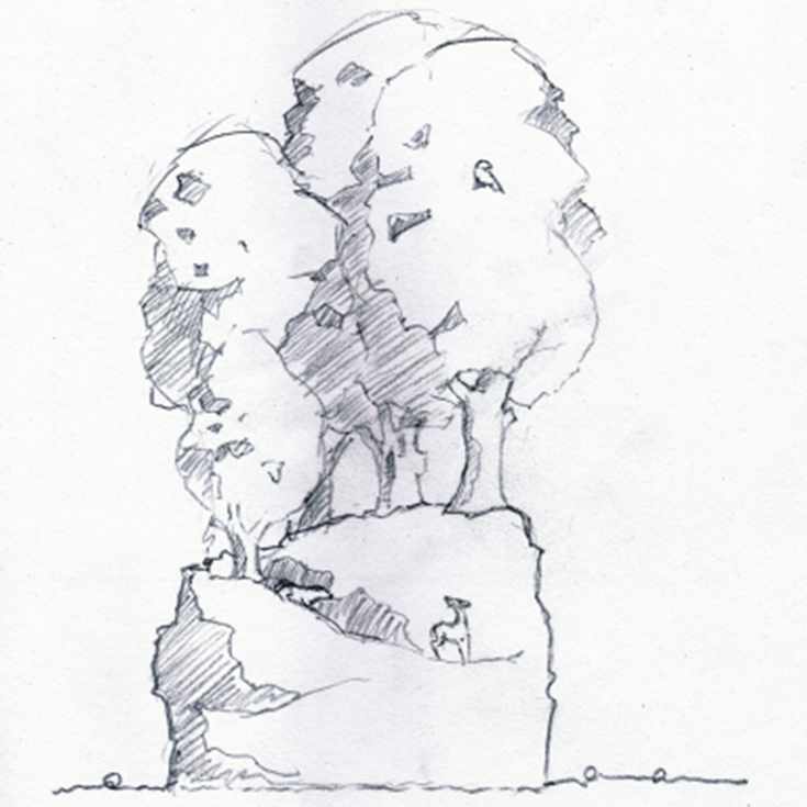 Drawing of tree sculpture