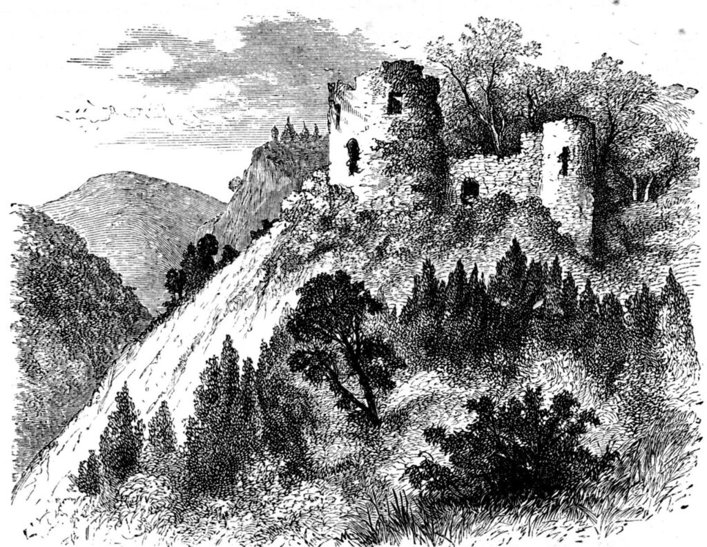 Ink sketch of Castell Coch from 1874