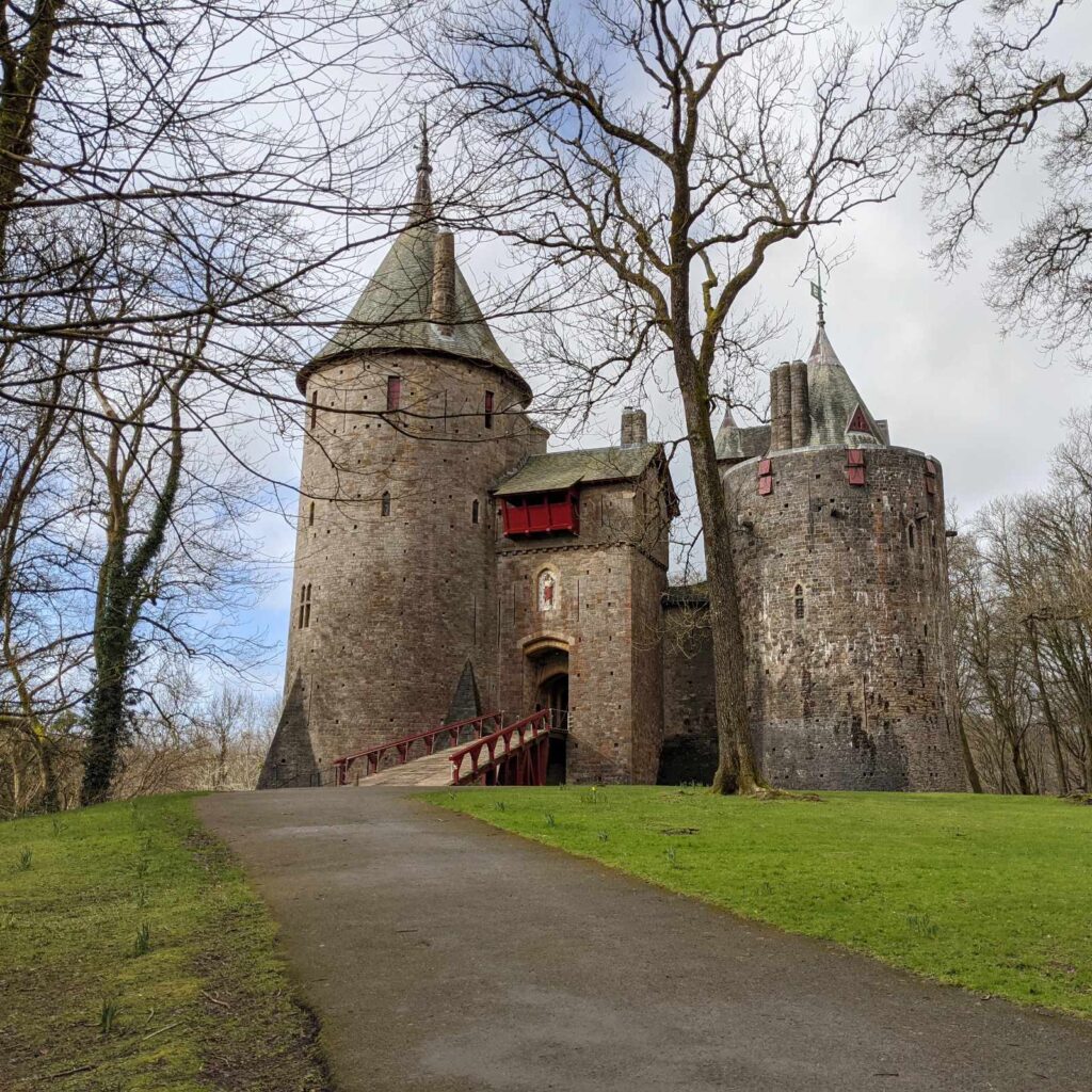 Castell Coch in winter with a cloudy sky