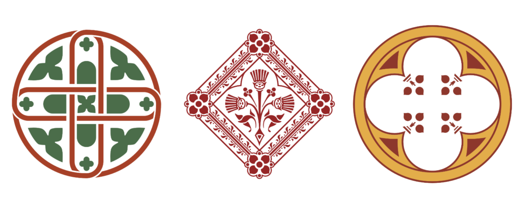 Three illustrations of patterns in Castell Coch