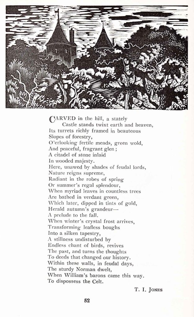 Scan from a magazine which includes an illustration of Castell Coch and a poem