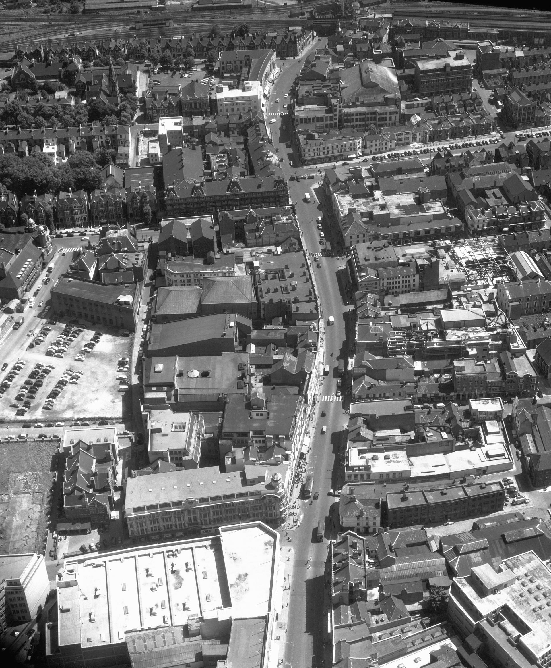 Aerial photo of Queen Street Cardiff from the mid 20th Century