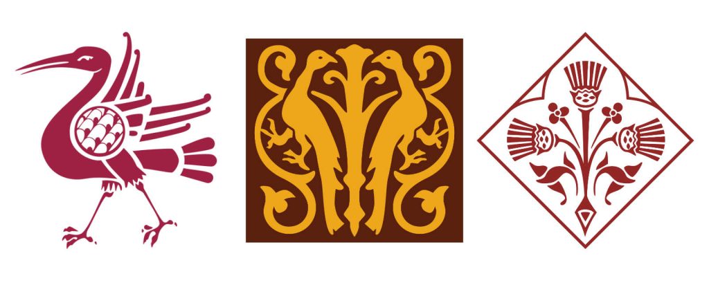 Collage of three patterns found in Castell Coch