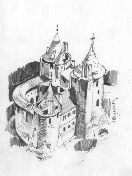 Pencil illustration of Castell Coch by Paul Sharp