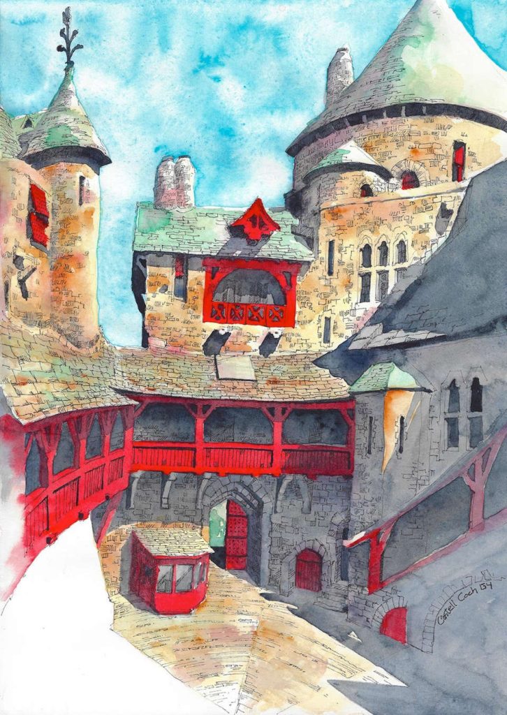 Watercolour illustration of Castell Coch by Gary Yeung